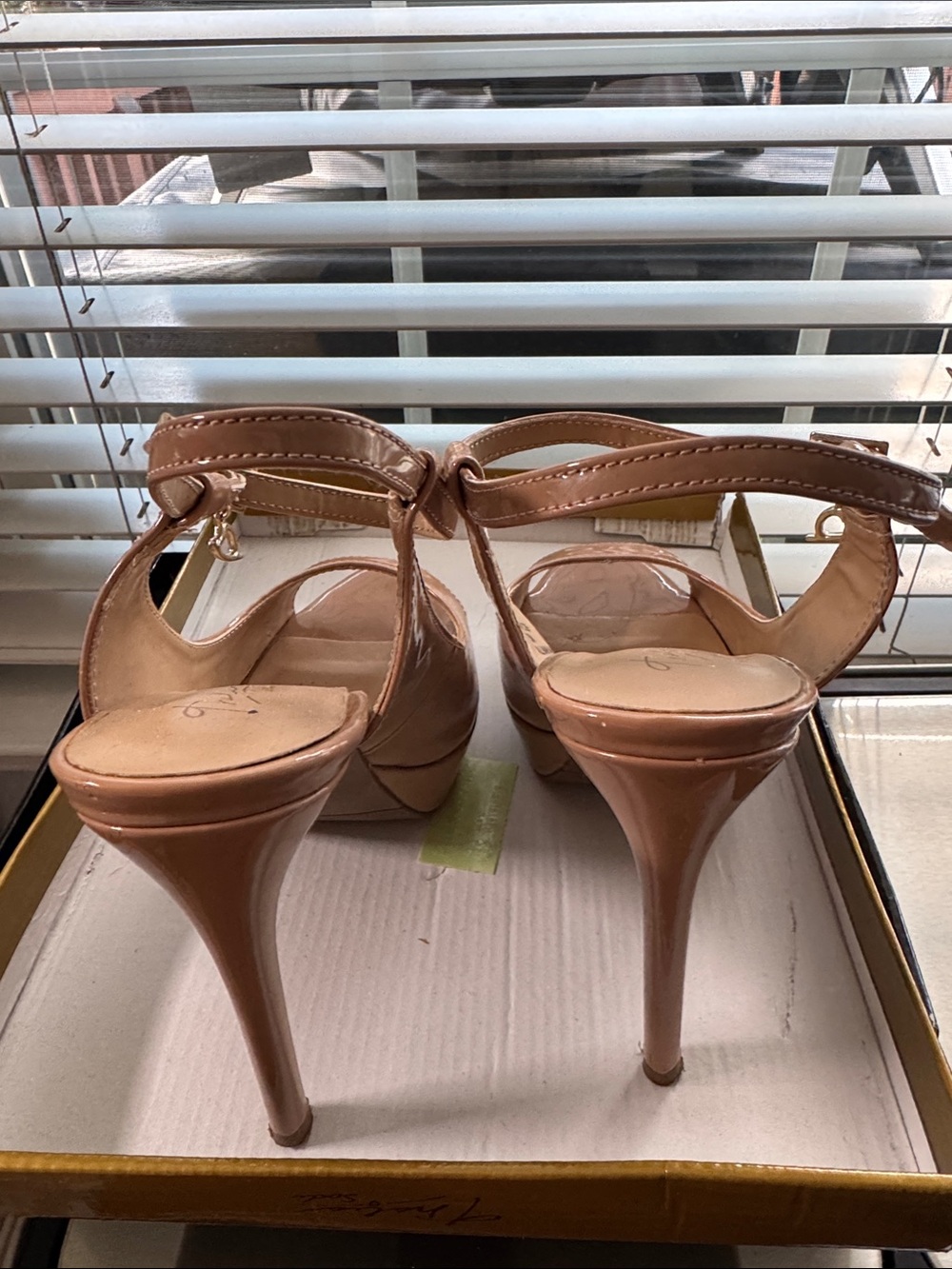 Jessica Simpson Nude Patent Peep-Toe Slingback Heels - Picture 3 of 6
